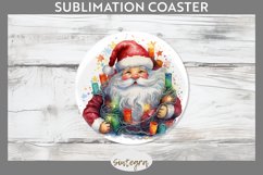 Christmas Santa Claus Entangled in lights Round Coaster Subl Product Image 1