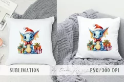 Cute Christmas blue dragon with gift box clipart- 1 png Product Image 5