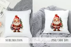 Cute watercolor Christmas Santa pillow sublimation- 1 png Product Image 1