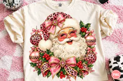 Pink Leopard Santa Christmas PNG | Glam Coquette Bow Png Product Image 1