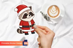 Christmas Santa Raccoon Sticker, Cute Christmas Sticker Product Image 1