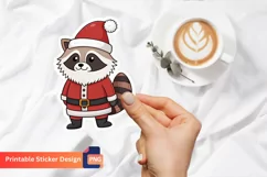 Christmas Santa Raccoon Sticker, Cute Christmas Sticker Product Image 1