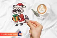 Christmas Santa Raccoon Sticker, Festive Raccoon Sticker Product Image 1