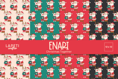 Christmas digital paper set featuring Santa and reindeer in cozy sweaters, perfect for festive cards, scrapbooking, and holiday crafts.