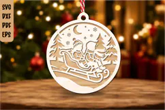 Christmas Santa Sleigh Reindeer Ornament Laser Cut SVG Product Image 1