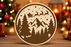 Christmas Santa Sleigh Round Sign SVG Product Image 1