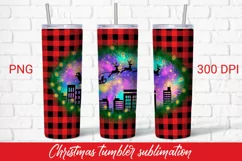Christmas tumbler sublimation, Santa reindeer above city Product Image 1