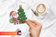 Christmas Santa And Tree Sticker, Winter Holiday Sticker Product Image 1