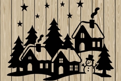 Christmas scene stencil silhouette SVG Product Image 1