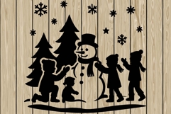 Christmas scene stencil silhouette SVG Product Image 1