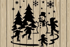 Christmas scene stencil silhouette SVG Product Image 1