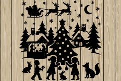 Christmas scene stencil silhouette SVG Product Image 1
