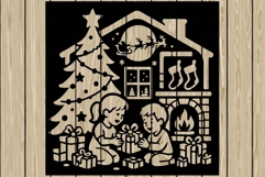 Christmas scene stencil silhouette SVG Product Image 1