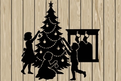 Christmas scene stencil silhouette SVG Product Image 1
