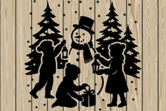 Christmas scene stencil silhouette SVG Product Image 1