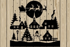 Christmas scene stencil silhouette SVG Product Image 1