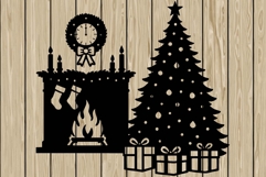 Christmas scene stencil silhouette SVG Product Image 1