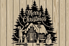 Christmas scene stencil silhouette SVG Product Image 1