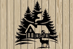 Christmas scene stencil silhouette SVG Product Image 1
