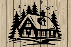 Christmas scene stencil silhouette SVG Product Image 1