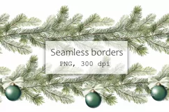 Christmas tree garland clipart. Seamless fir borders PNG Product Image 1