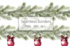 Christmas tree garland clipart 2. Seamless fir borders PNG Product Image 1