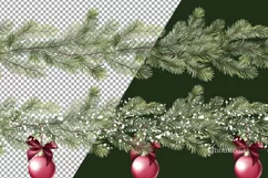 Christmas tree garland clipart 2. Seamless fir borders PNG Product Image 2