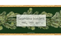 Christmas tree garland clipart. Seamless fir borders PNG Product Image 1