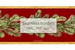 Christmas tree garland clipart. Seamless fir borders PNG Product Image 2