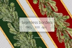 Christmas tree garland clipart. Seamless fir borders PNG Product Image 3