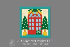 Christmas Season House Door Illustration Layered Paper Cut Product Image 3
