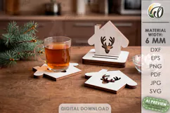 Christmas Coasters with Holder Laser Cut. Drink Coaster SVG Product Image 1