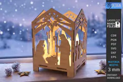 Wooden Nativity Lantern Laser Cut | 3D Christmas Night Light Product Image 1