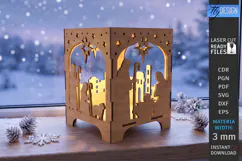Wooden Nativity Lantern Laser Cut | 3D Christmas Night Light Product Image 1