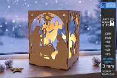 Wooden Nativity Lantern Laser Cut | 3D Christmas Night Light Product Image 1