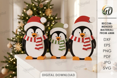 Christmas Singing Penguins Laser Cut. Standing Decor SVG Product Image 1