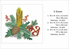 Christmas embroidery, candle and pine branch embroidery file Product Image 2