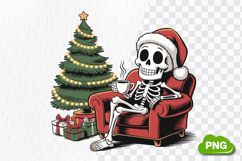 Christmas Skeleton Drinking Tea PNG, Christmas Skeleton Product Image 4