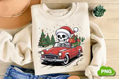Christmas Skeleton Driving PNG, Christmas Clipart PNG Product Image 1