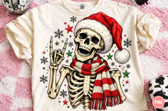 Funny Christmas Skeleton PNG | Santa Hat & Cozy Scarf Png Product Image 1