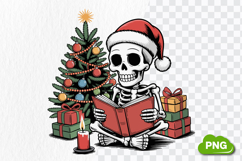 Christmas Skeleton Reading PNG, Christmas Skeleton Clipart Product Image 4