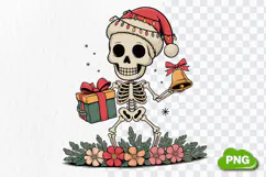 Christmas Skeleton With Gift PNG, Christmas Skeleton Clipart Product Image 4