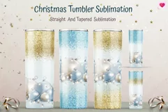 Christmas skinny tumbler sublimation with gold and blue glitter