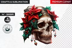 Poinsettia Skull Clipart PNG, Santa Skull, Christmas clipart Product Image 1