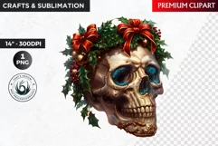 Wreath Skull Clipart PNG, Christmas Skull, Christmas clipart Product Image 1
