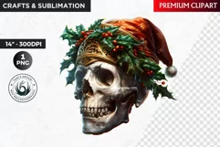 Holly Skull Clipart PNG, Christmas Skull, Christmas clipart Product Image 1