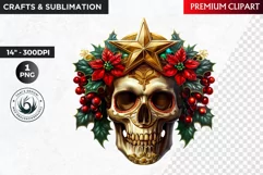 Star Skull Clipart PNG, Santa Skull, Christmas clipart Product Image 1