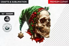Christmas Skull Clipart PNG, Christmas Skull, Santa helper Product Image 1
