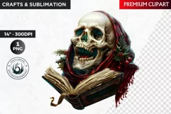 Caroler Skull Clipart PNG, Santa Skull, Christmas clipart Product Image 1