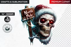 North pole Skull Clipart PNG, Santa Skull, Christmas clipart Product Image 1